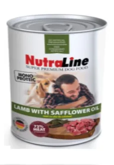 Conserva pentru Câini Nutraline Adult Monoprotein Miel Ulei de Sofranel 800g