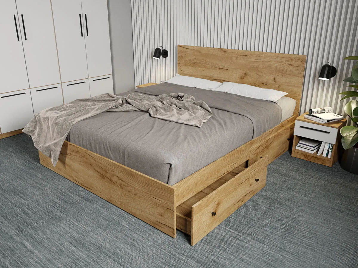 Mobidea Madrid 140x200 Stejar Auriu 1 Set 2 Sertare