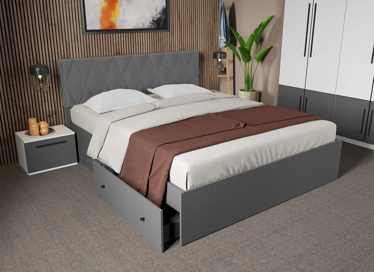 Mobidea Sidney 180x200 2 Seturi 4 Sertare Gri