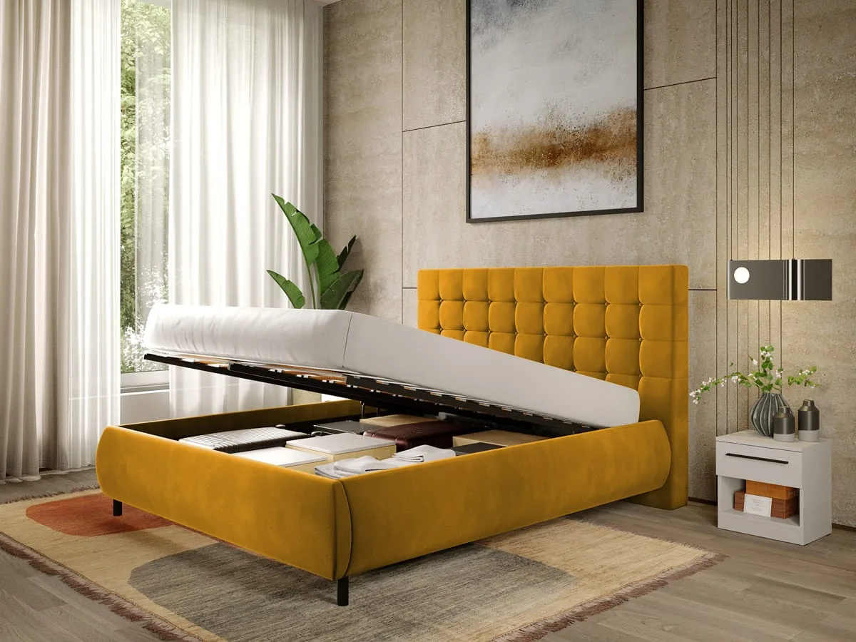 Mobidea Velvet Pat Tapitat cu Somiera Rabatabila Aurie 160x200