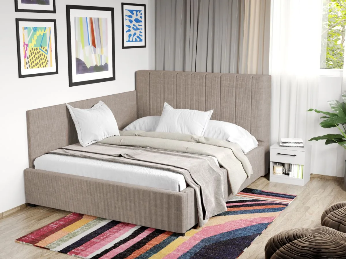 Mobila Laguna Adam Pat Tapitat de Colt 180x200 Bej cu Somiera Fixa