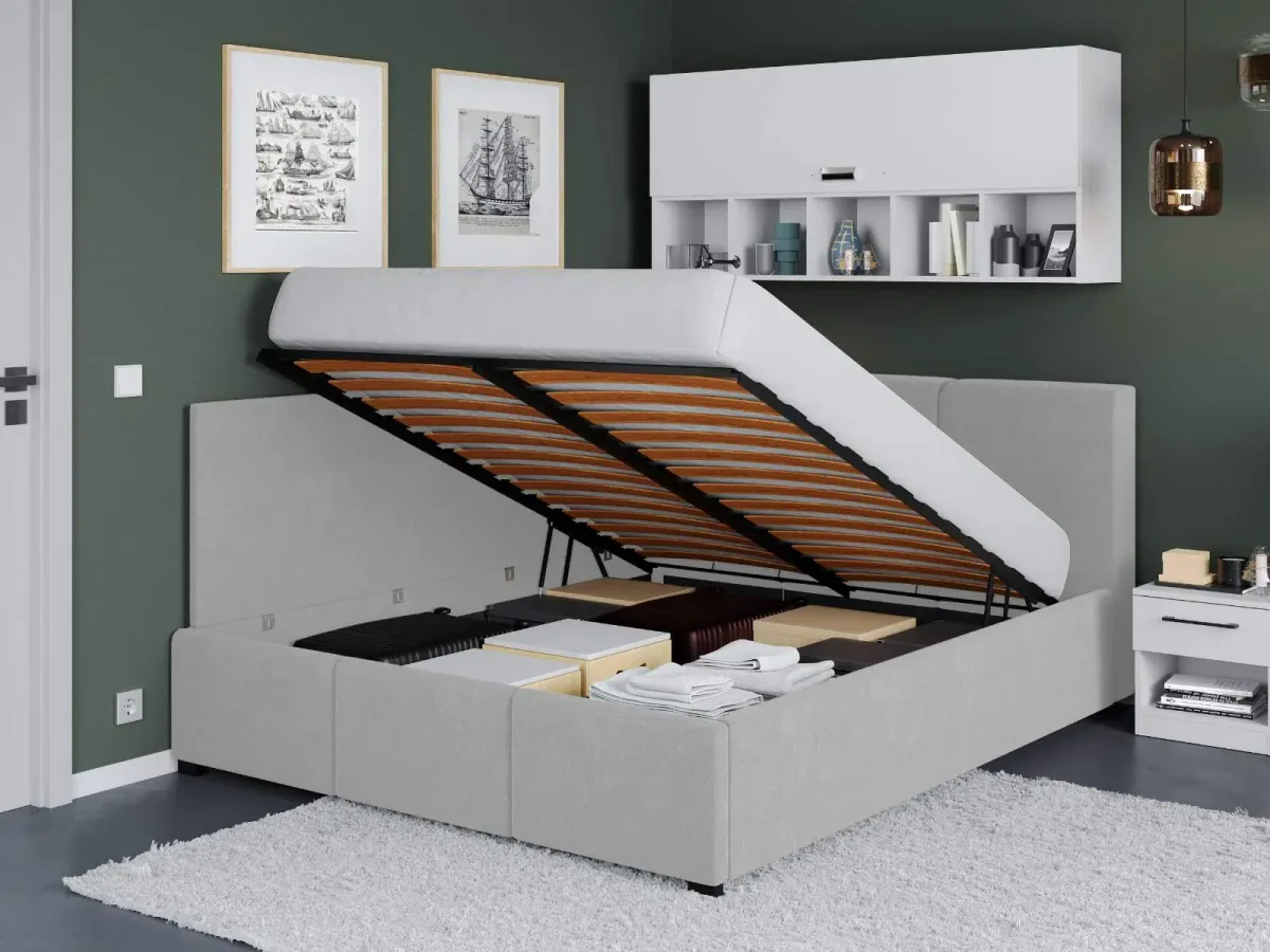 Mobila Laguna Avelis 140x200 Gri Swing 16 cu Somiera si Lada