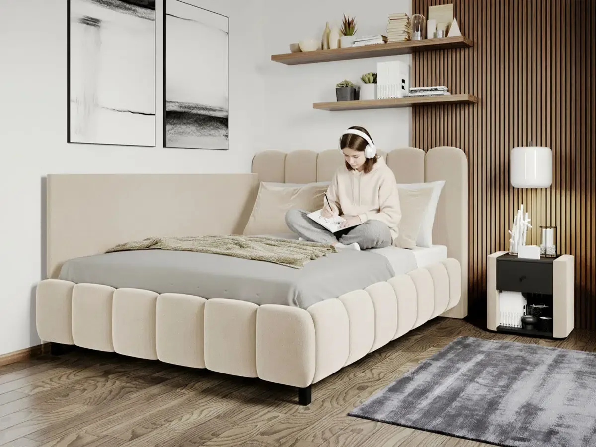 Mobila Laguna Bari Colt 120x200 Crem Velluto 2 cu Somiera Fixa
