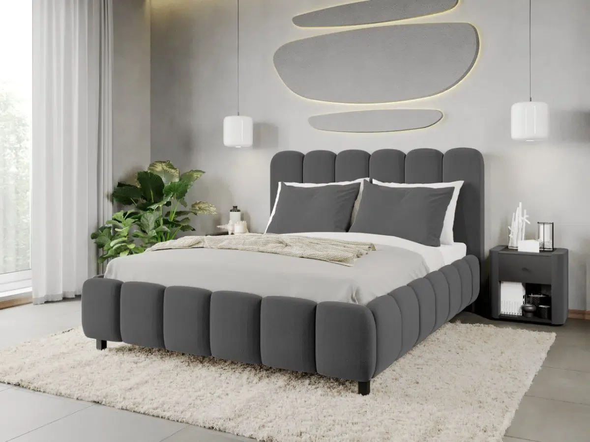Mobila Laguna Bari cu Somiera Fixa 140x200 Gri Inchis Velluto 19