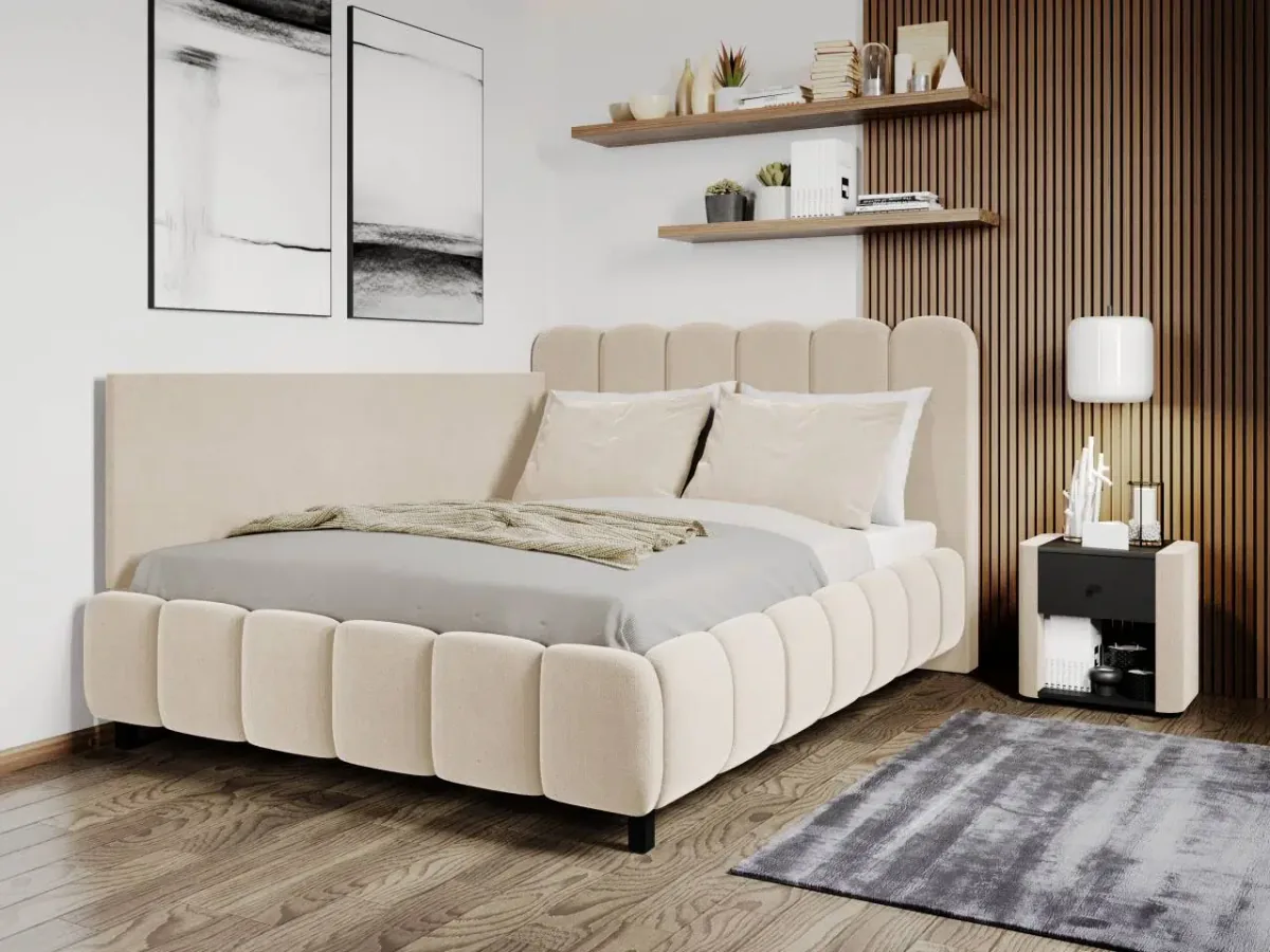 Mobila Laguna Bari cu Somiera Fixa Velluto 2 Crem 160x200
