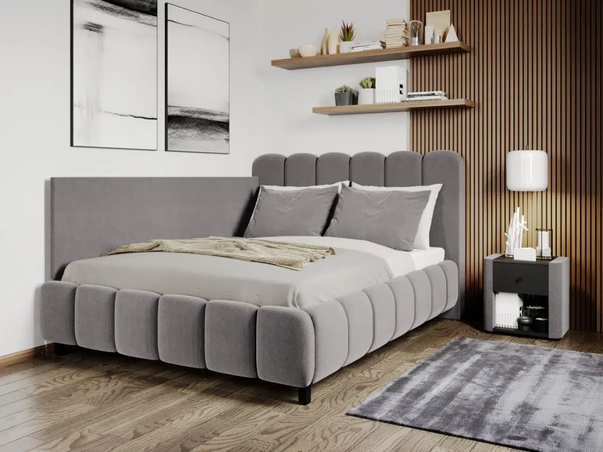 Mobila Laguna Bari Pat Tapitat de Colt 140x200 Gri Velluto 16
