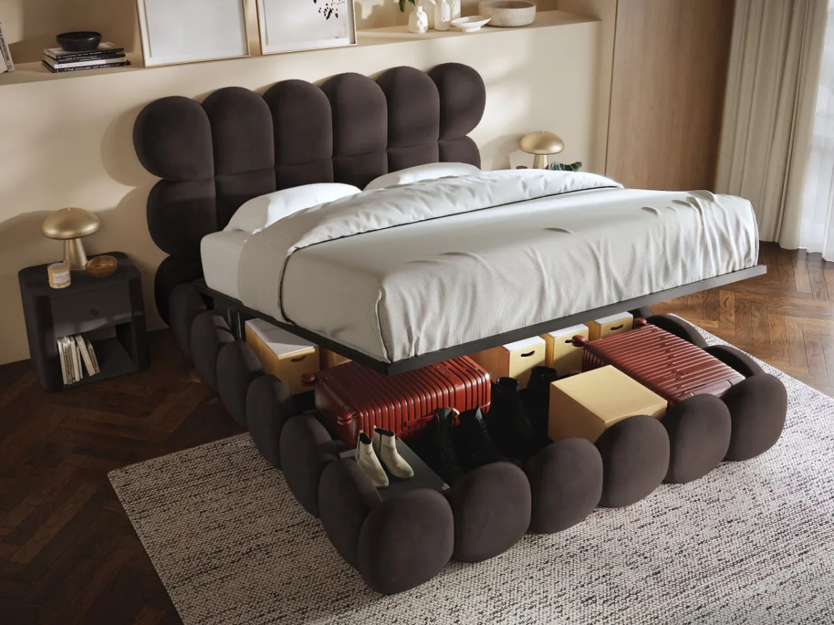 Mobila Laguna Base Tip Bubble 160x200 MaroVelluto6 cu Somiera Rabatabila si Lada