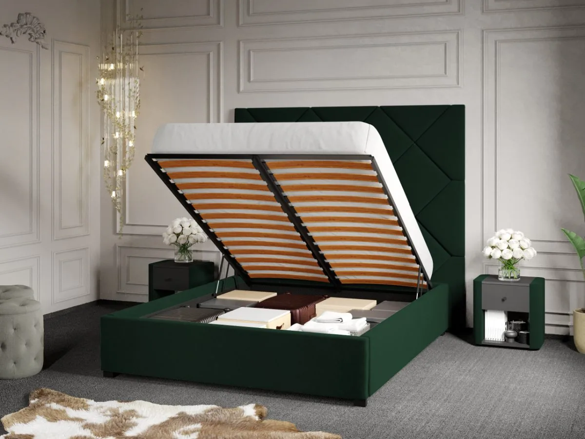 Mobila Laguna C2 Dubai 140x200 Verde Inchis Velluto 27 cu Lada