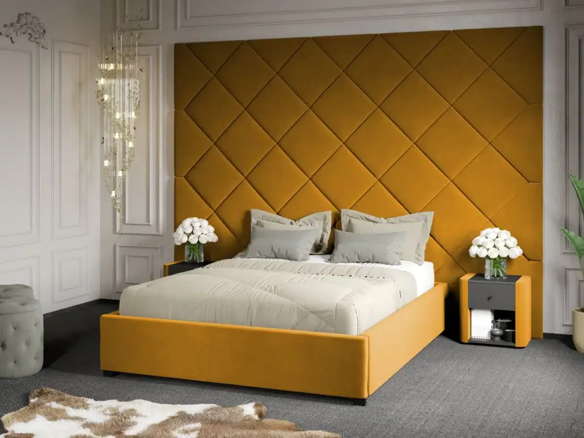 Mobila Laguna C3 Dubai 160x200 cu Somiera Fixa Galben Velluto 8