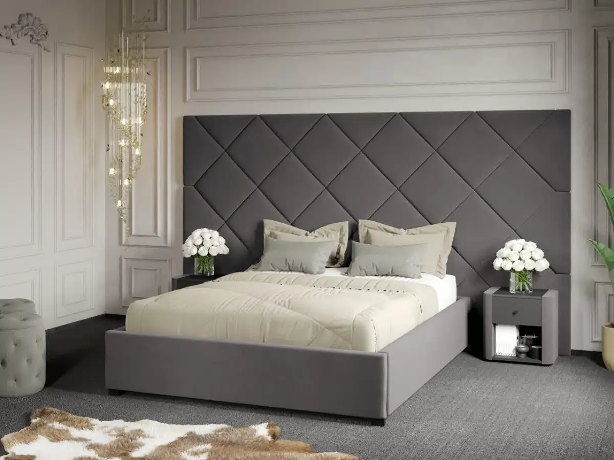 Mobila Laguna C4 Dubai 160x200 Gri Velluto 16 cu Somiera Fixa