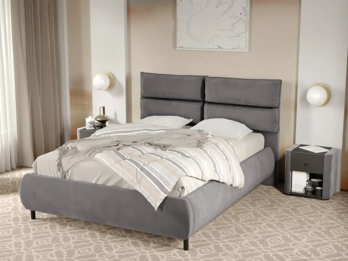Mobila Laguna Cairo 160x200 Gri Velluto 16 Fix cu Perne pe Spatar