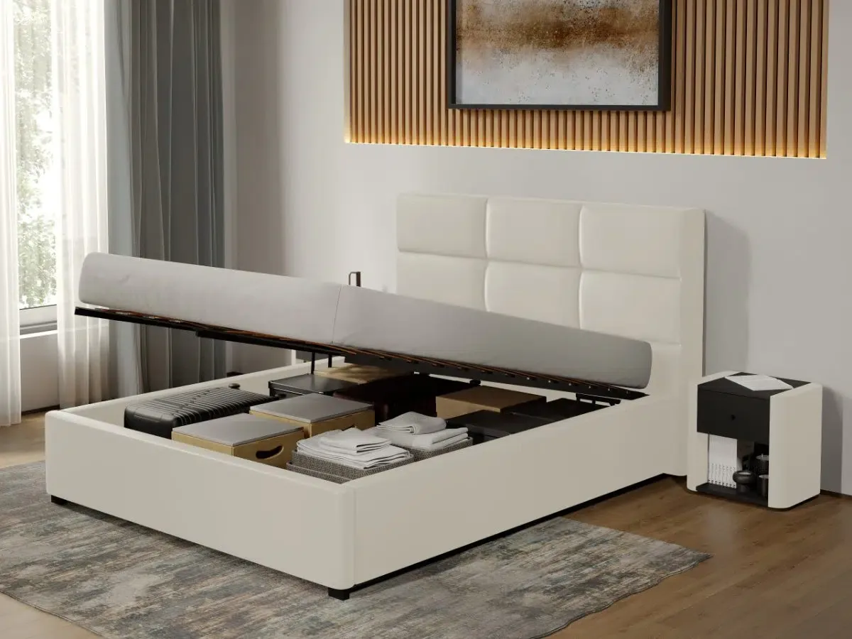 Mobila Laguna Cico 140x200 Piele Stofa Alb Rabatabil