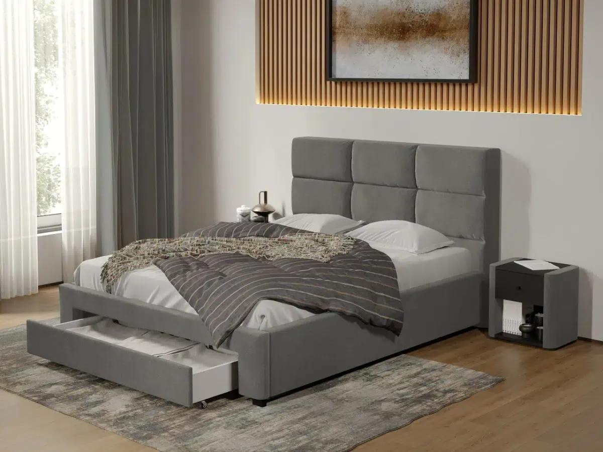 Mobila Laguna Cico 170x114 Cu Sertar Piele/Stofa Gri