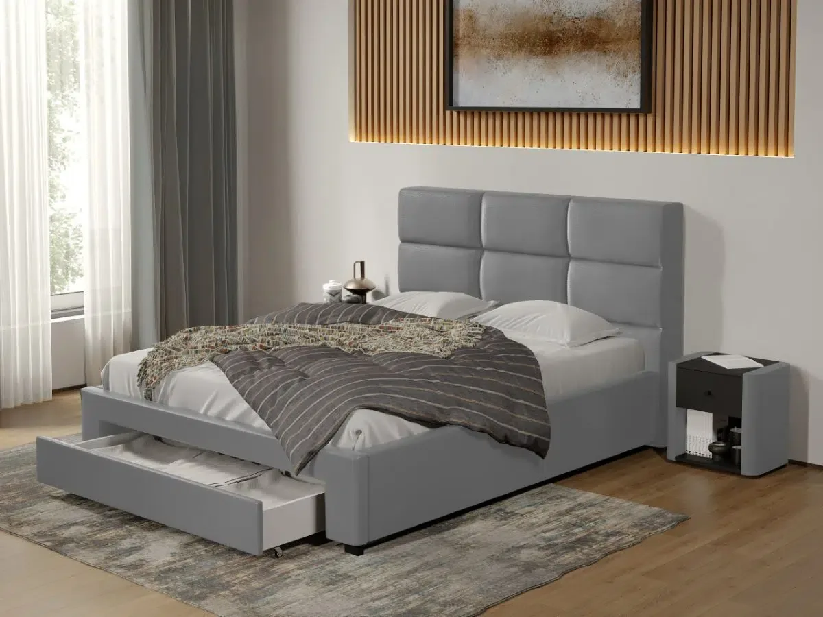Mobila Laguna Cico 170x114 cu Sertar Piele/Stofa Gri Nube 81