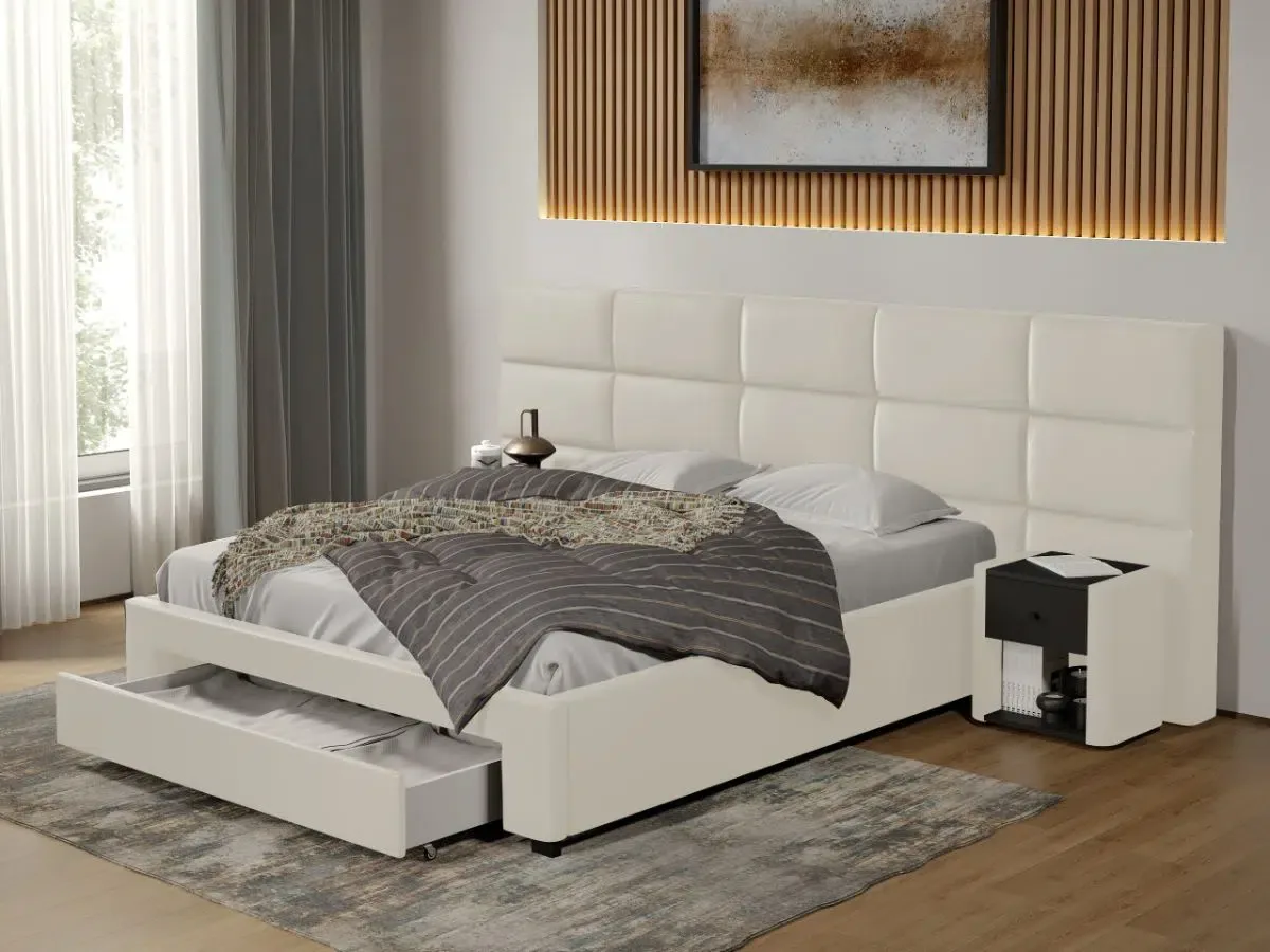 Mobila Laguna Cico C2 Cu Sertar 287x114 Piele/Stofa Alb Nube