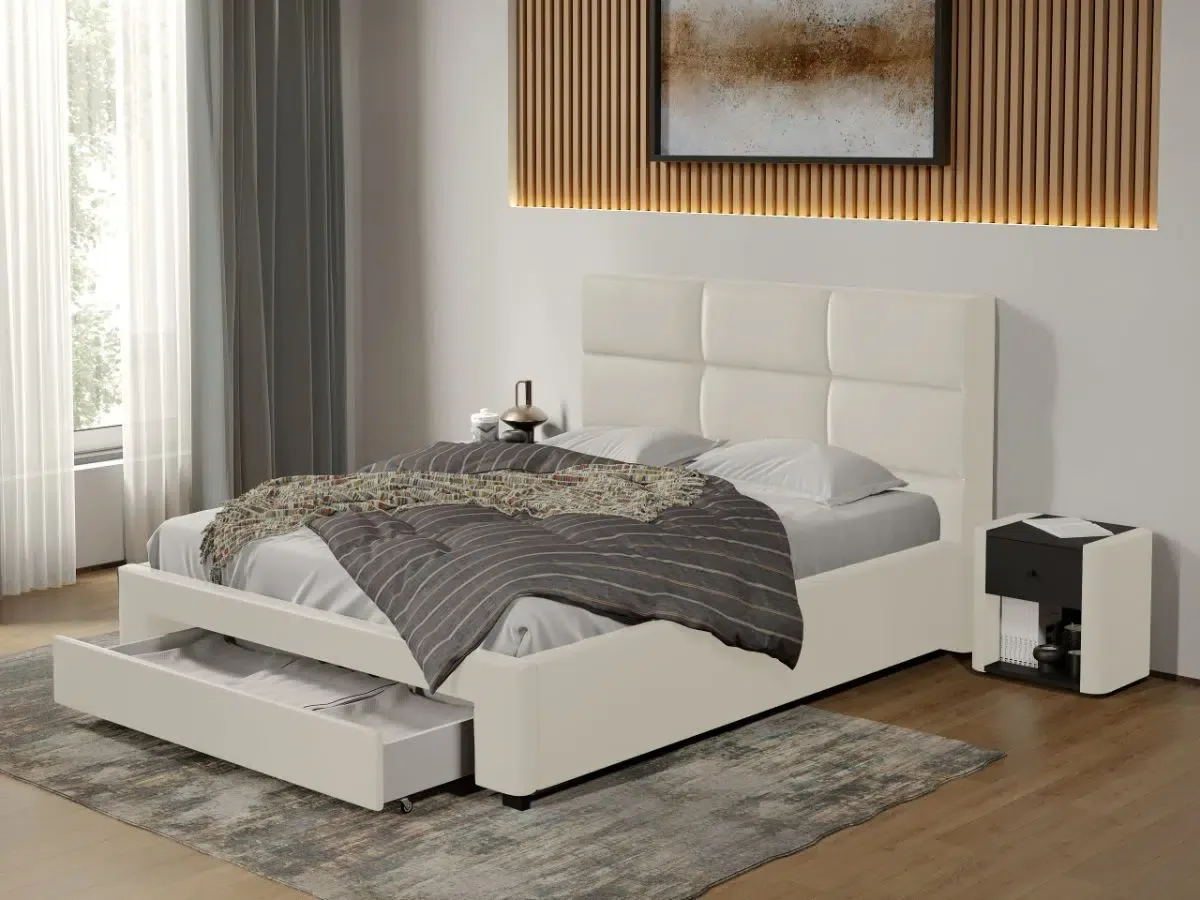 Mobila Laguna Cico cu Sertar 170x114 C1 Piele/Stofa Alb Nube 1