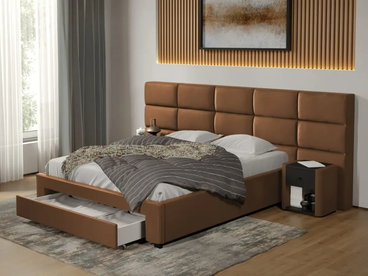 Mobila Laguna Cico cu sertar 287x114 C2 Piele/Stofa Maro Nube 23