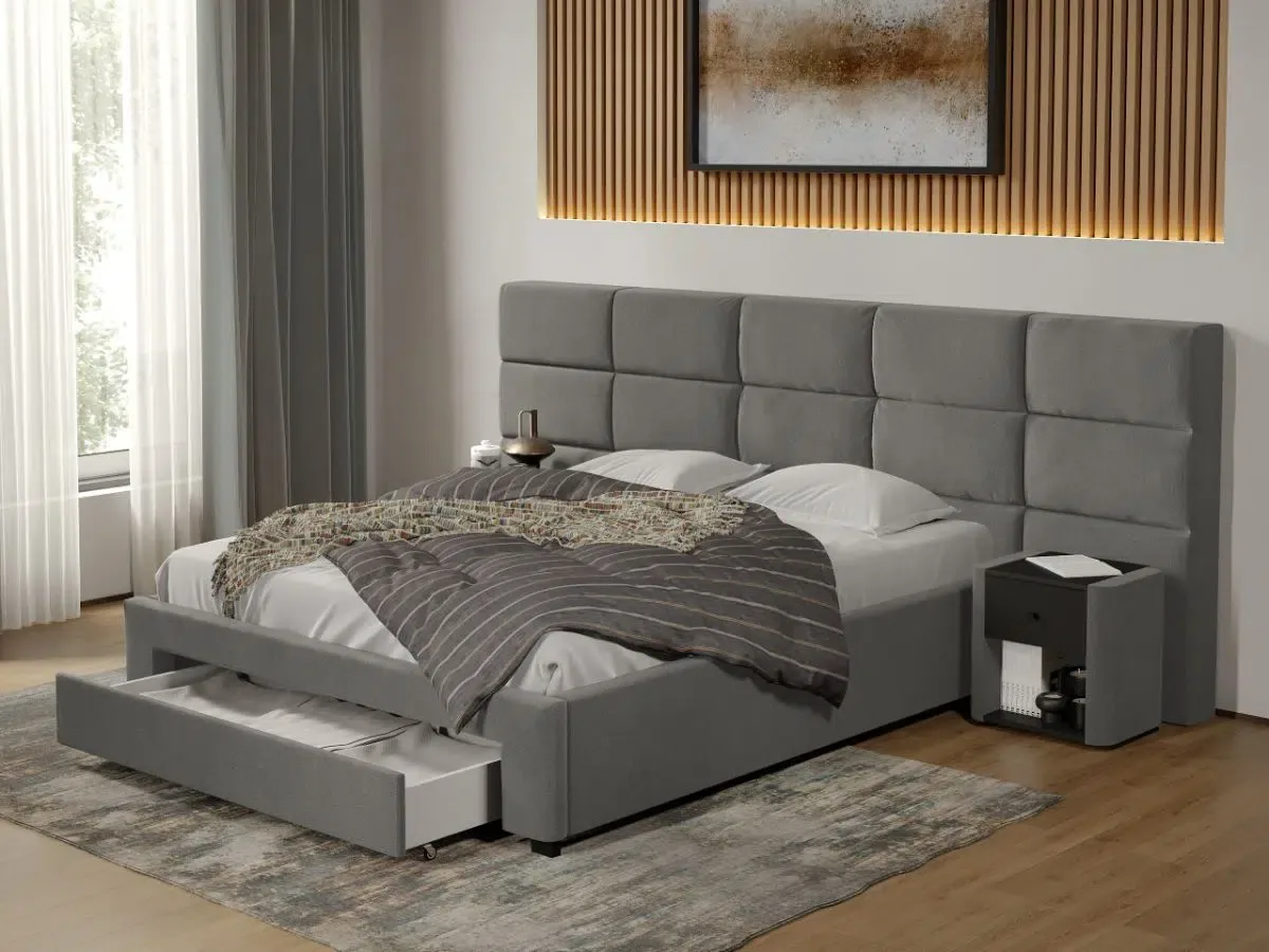 Mobila Laguna Cico cu Sertar 287x114 Falcone 21 Piele Stofa Gri
