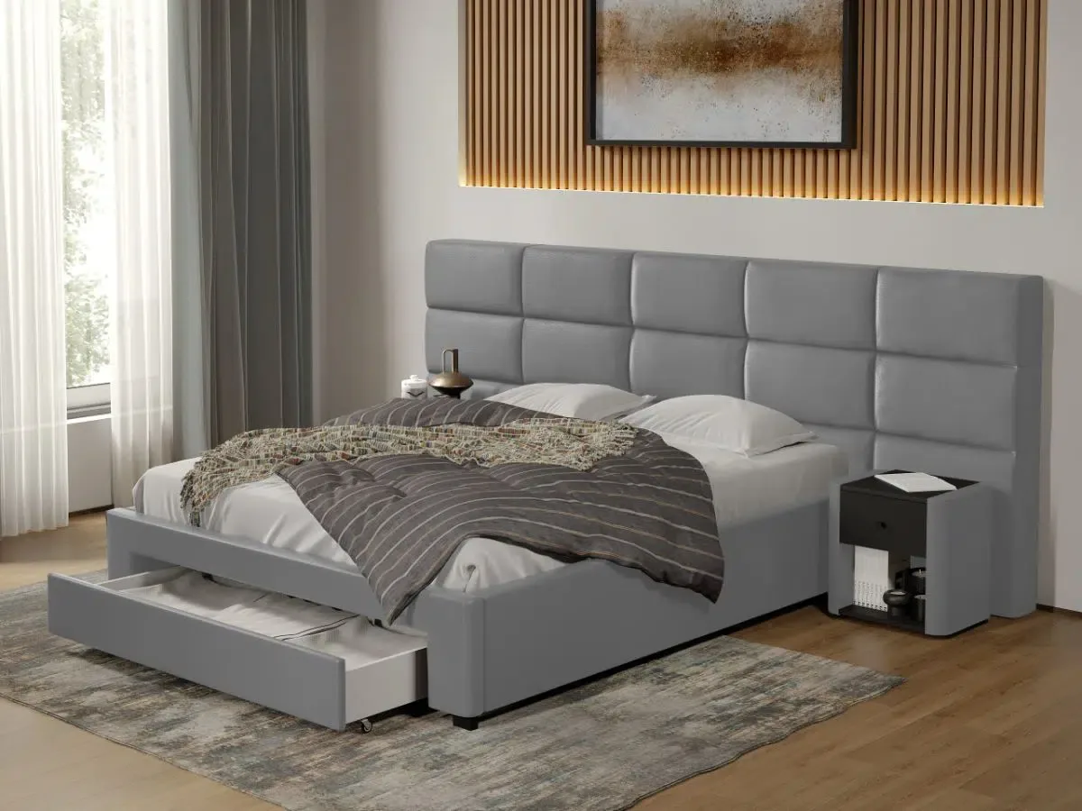 Mobila Laguna Cico Cu Sertar 287x114 Piele/Stofa C2 Gri Nube 81