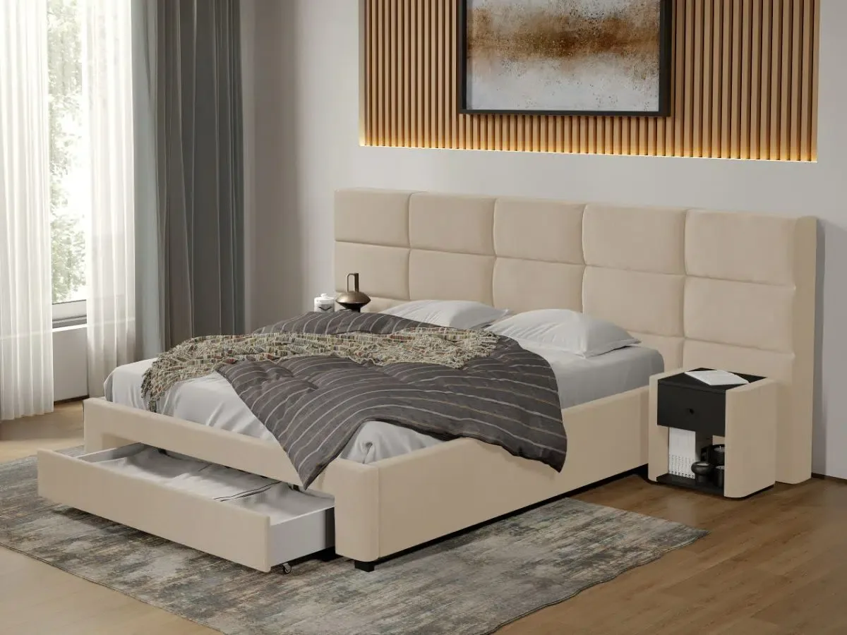Mobila Laguna Cico Falcone 102 Cu Sertar 287x114cm Piele/Stofa Bej C2