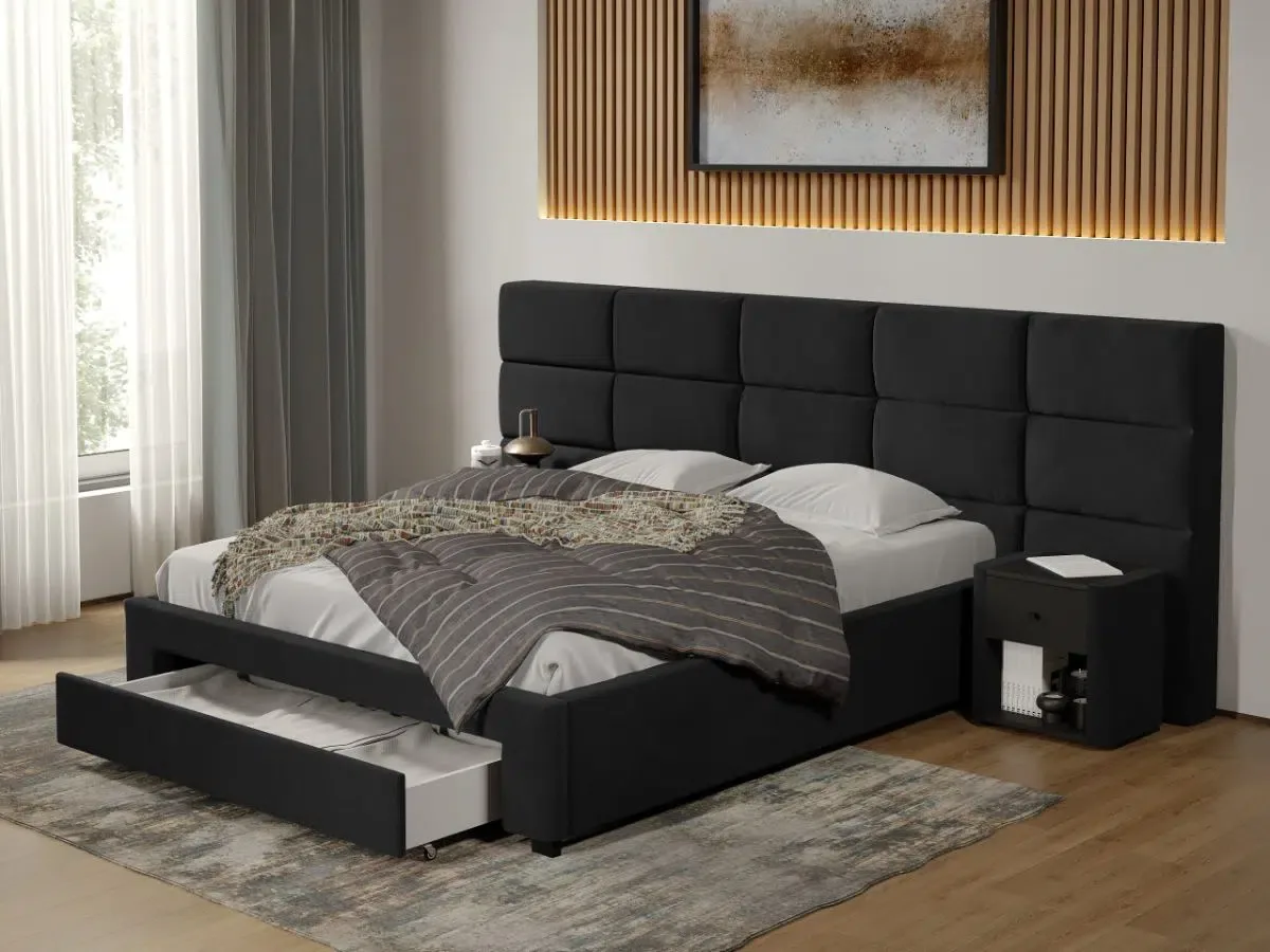 Mobila Laguna Cico Falcone 14 287x114 Cu Sertar Piele/Stofa Negru