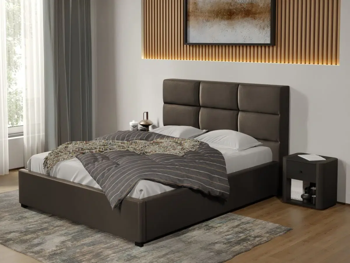 Mobila Laguna Cico fix 180x200 Piele/Stofa Ciocolatiu