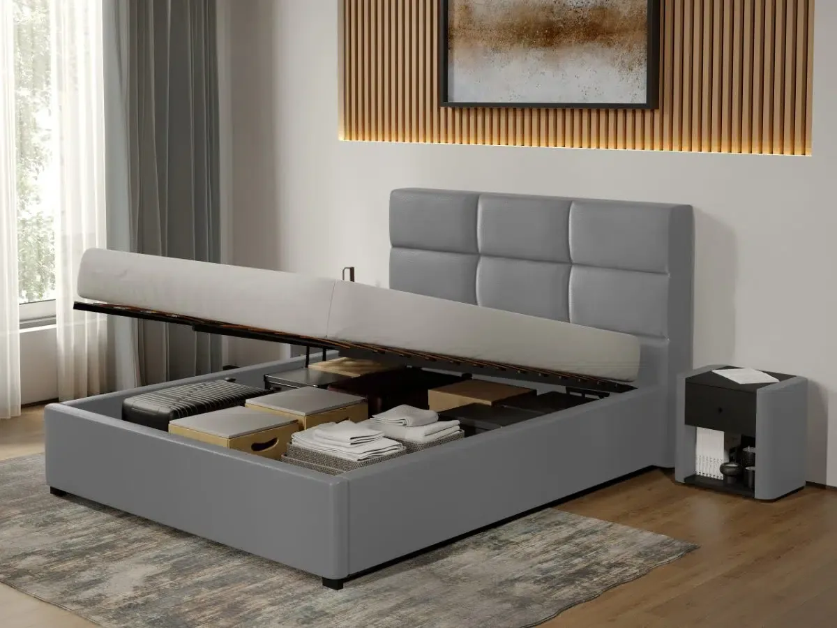 Mobila Laguna Cico Rabatabil 160x200 Piele/Stofa Gri Nube 81