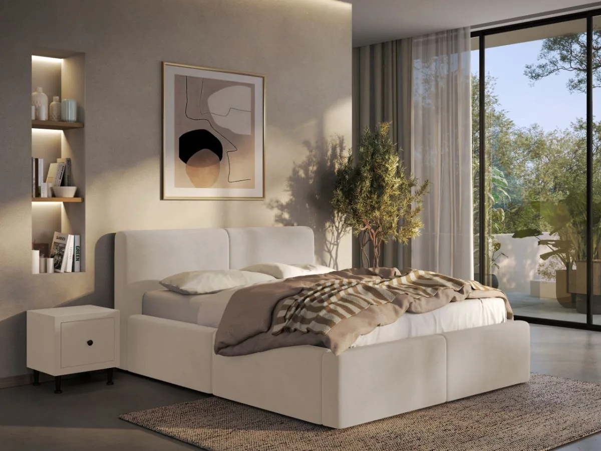 Mobila Laguna Dav 160x200 Velluto 2 cu Somiera Fixa Crem