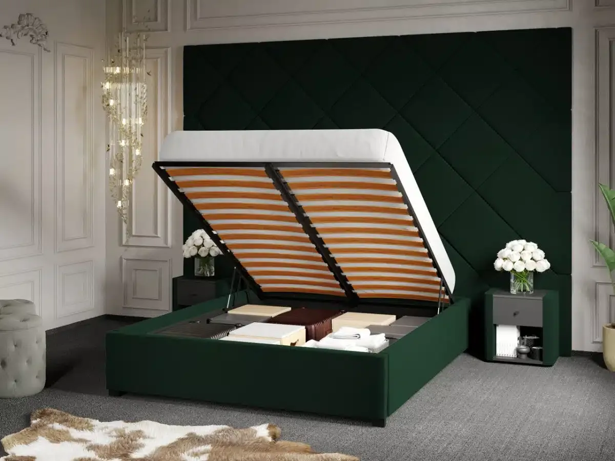Mobila Laguna Dubai C3 180x190cm Verde Inchis Velluto 27 Cu Lada Rabatabil