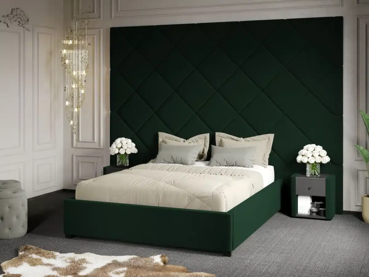 Mobila Laguna Dubai C3 Pat Tapitat 180x200 Verde Inchis Velluto 27 Cu Somiera Fixa