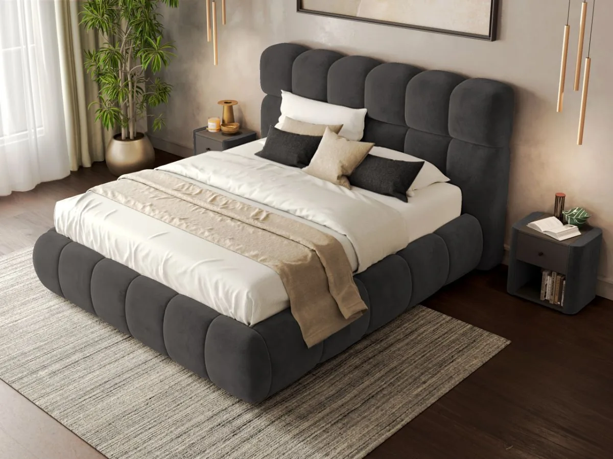 Mobila Laguna Espera 180x200 Bubble Somiera Fixa Gri Inchis Velluto 19