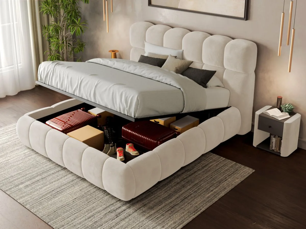 Mobila Laguna Espera Bubble 160x200 Crem Velluto 2 cu Somiera si Lada