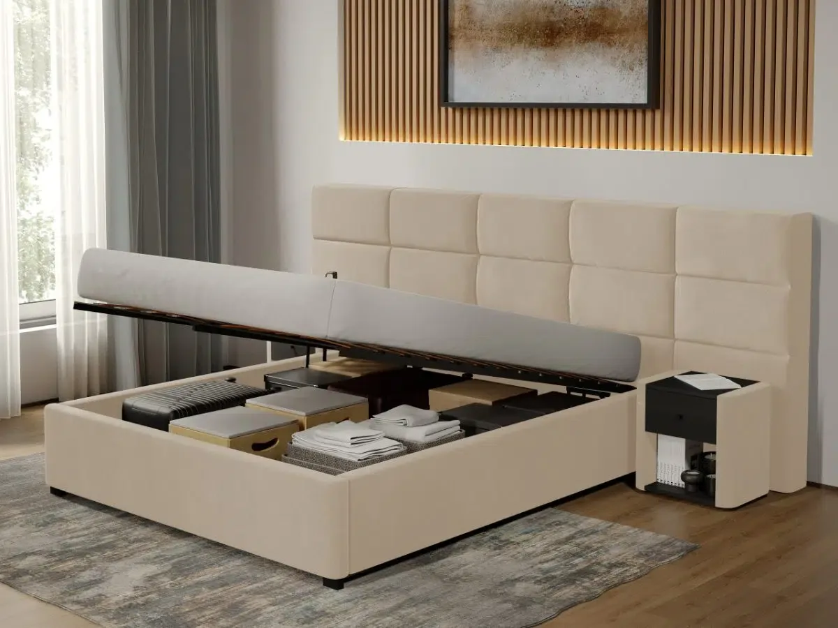 Mobila Laguna Falcone 102 180x200 Bej Rabatabil C2 Piele Stofa
