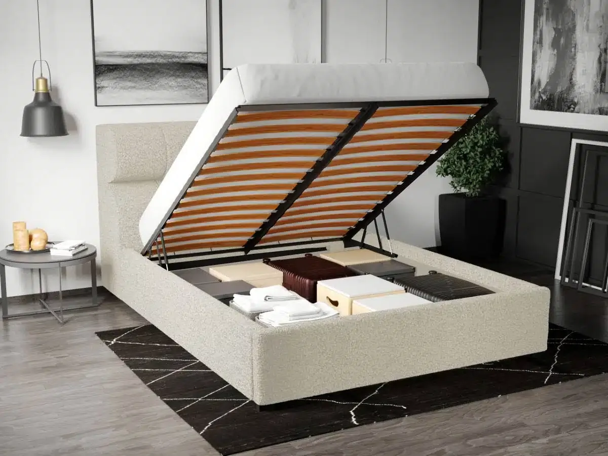 Mobila Laguna Galileo 160x200cm Alb Coral 15 cu Lada de Depozitare