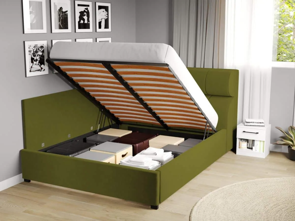 Mobila Laguna Galileo 9 180x200 Verde Velluto Colt cu Somiera Rabatabila si Lada