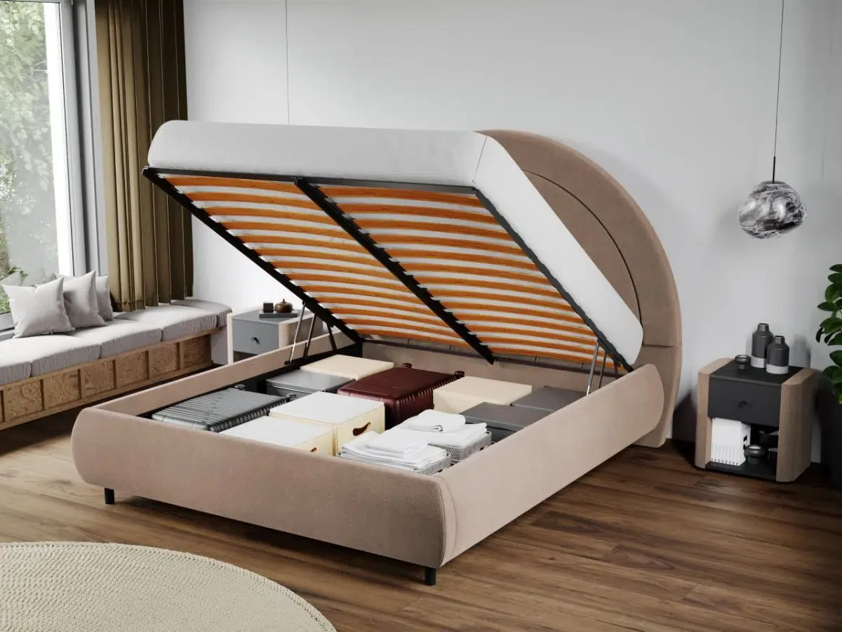 Mobila Laguna Leo 180x200 Bej Velluto 3 Tablie Semirotunda Rabatabil