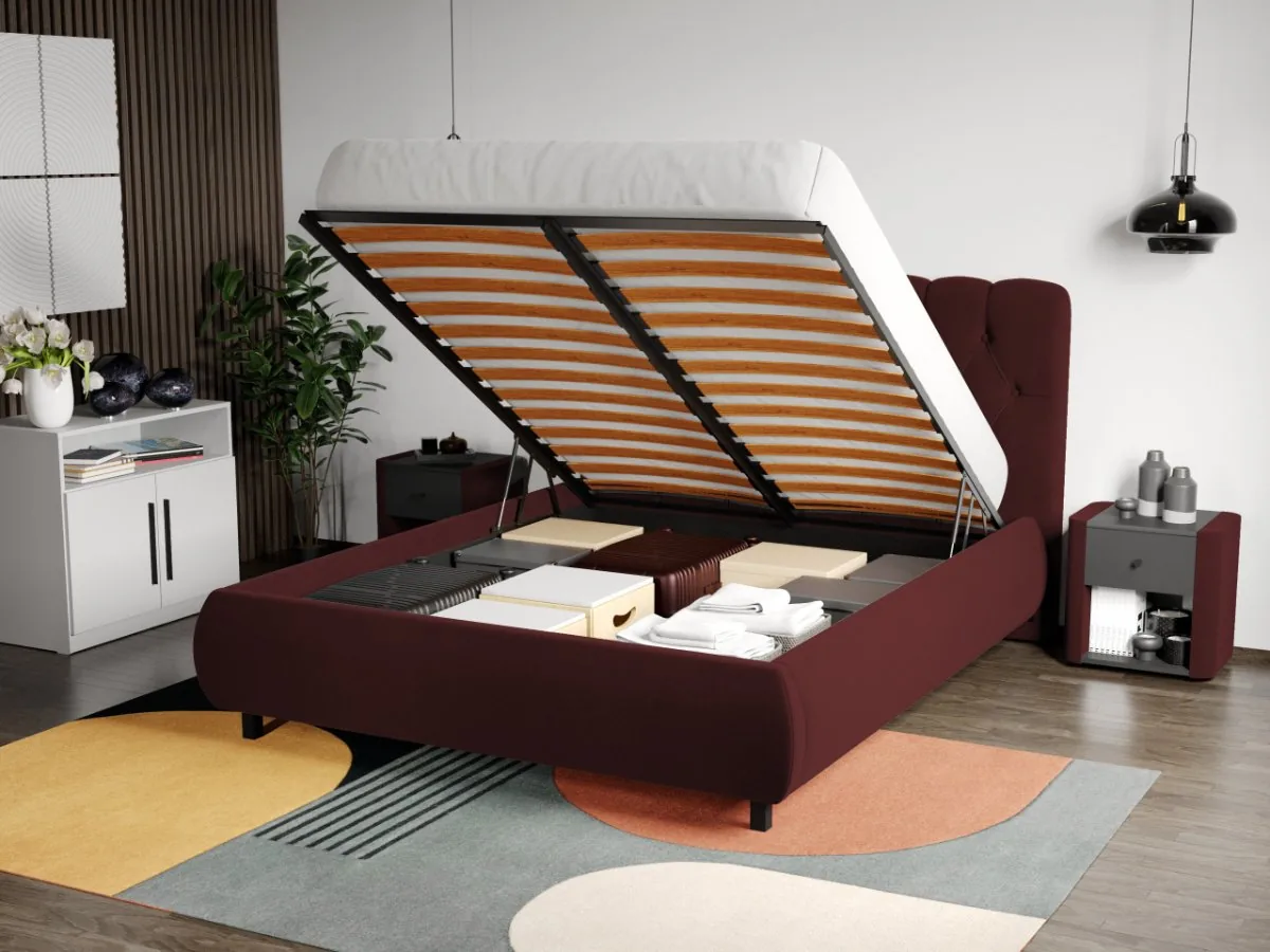 Mobila Laguna Mega 140x200 Visiniu Velluto 32 Somiera Rabatabila Lada Depozitare