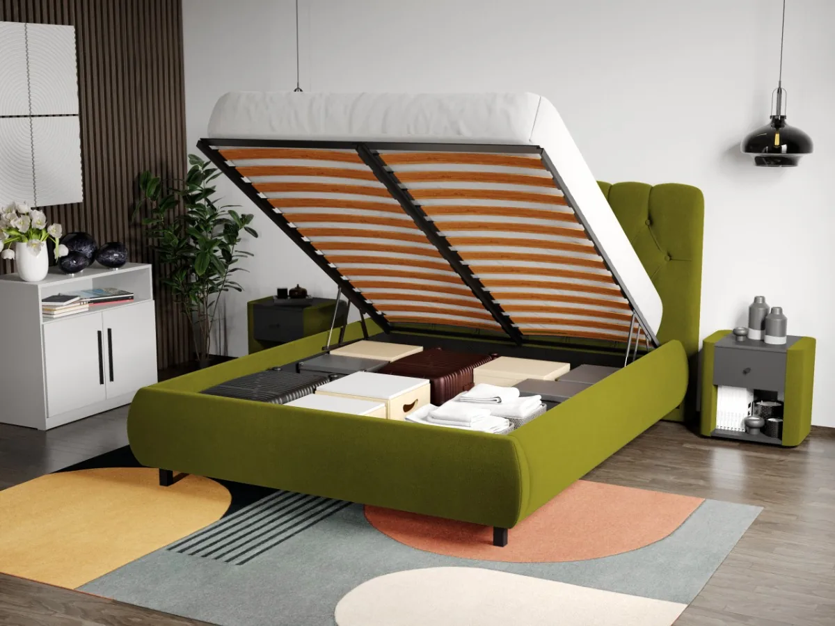 Mobila Laguna Mega 160x200 Verde Velluto 9 Cu Somiera Rabatabila si Lada