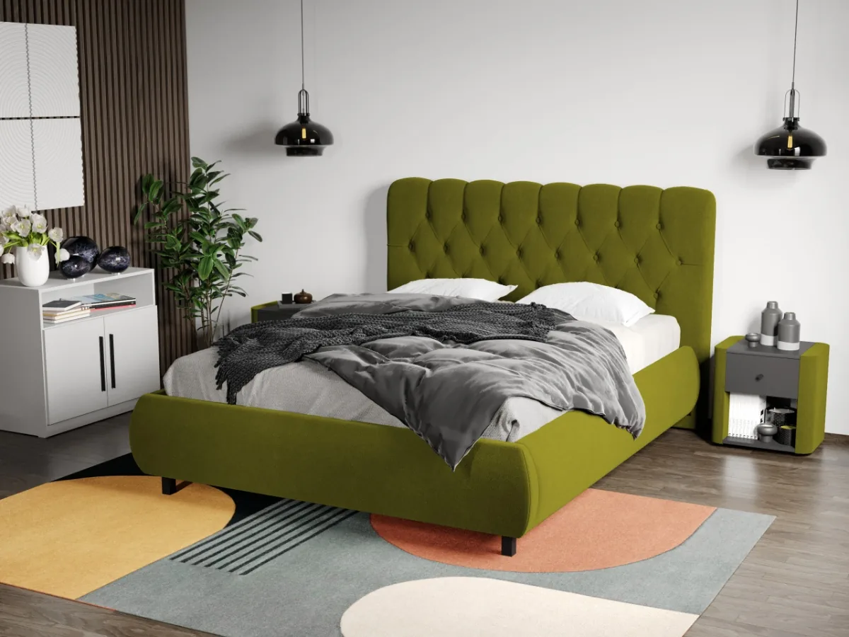 Mobila Laguna Mega Catifea Verde Velluto 9 cu Somiera Fixa 160x200