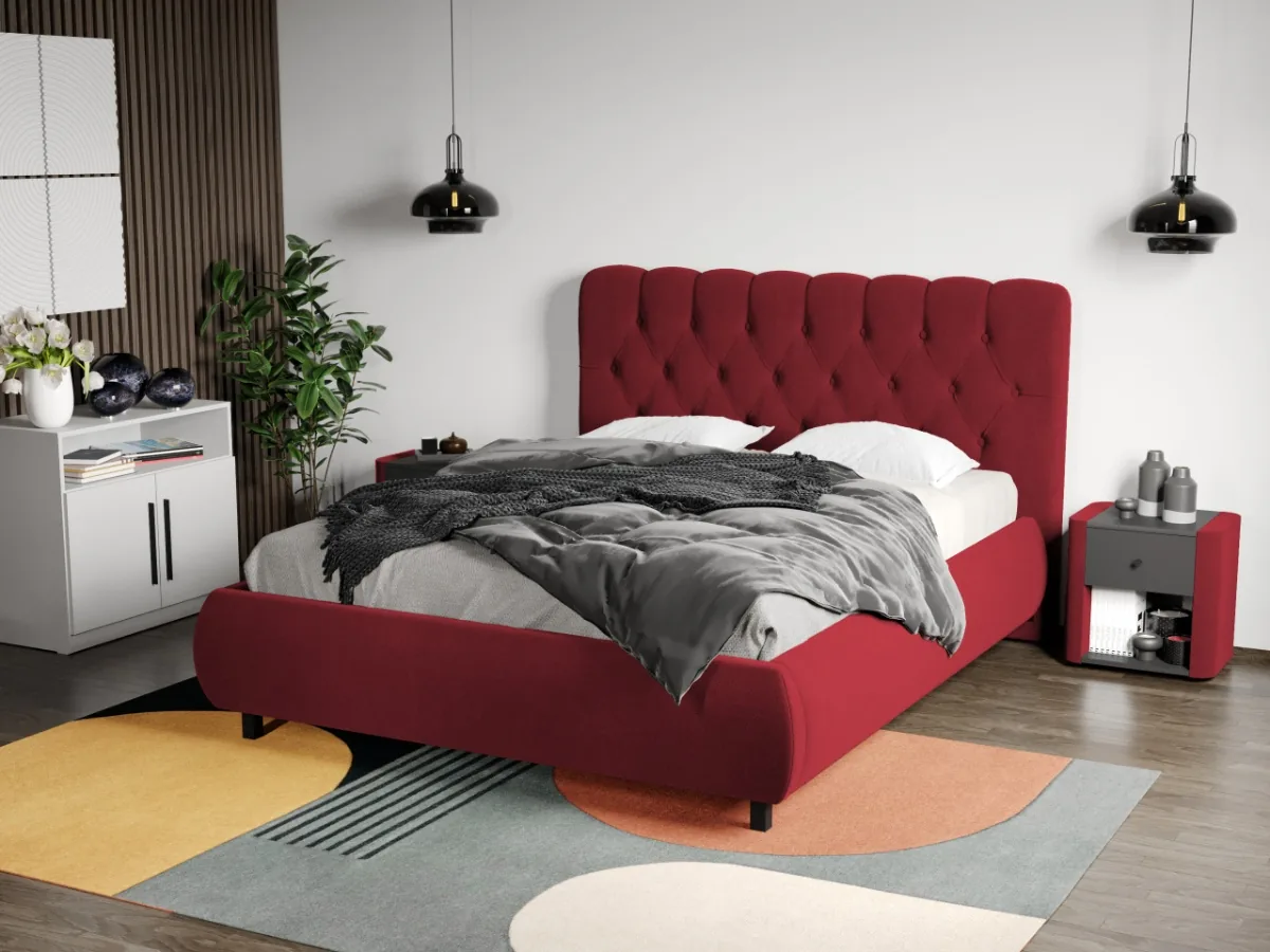Mobila Laguna Mega Velluto 7 180x200 Rosu Inchis cu Somiera Fixa