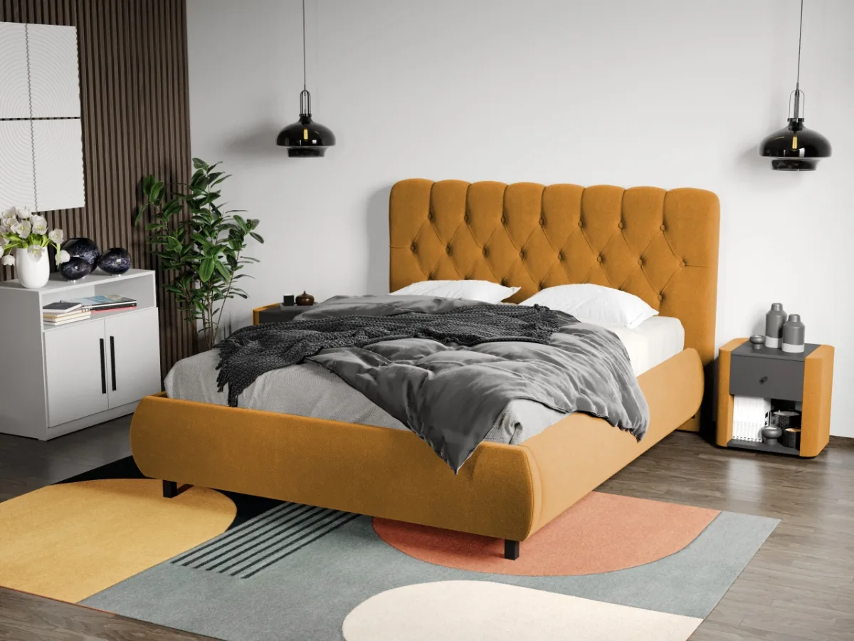Mobila Laguna Mega Velluto 8 180x200 Galben Mustar Cu Somiera Fixa