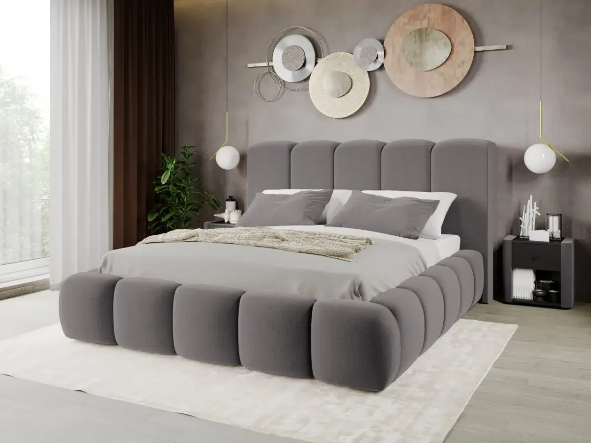 Mobila Laguna Noel Bubble Velluto 16 Cu Somiera Fixa 180x200 Gri