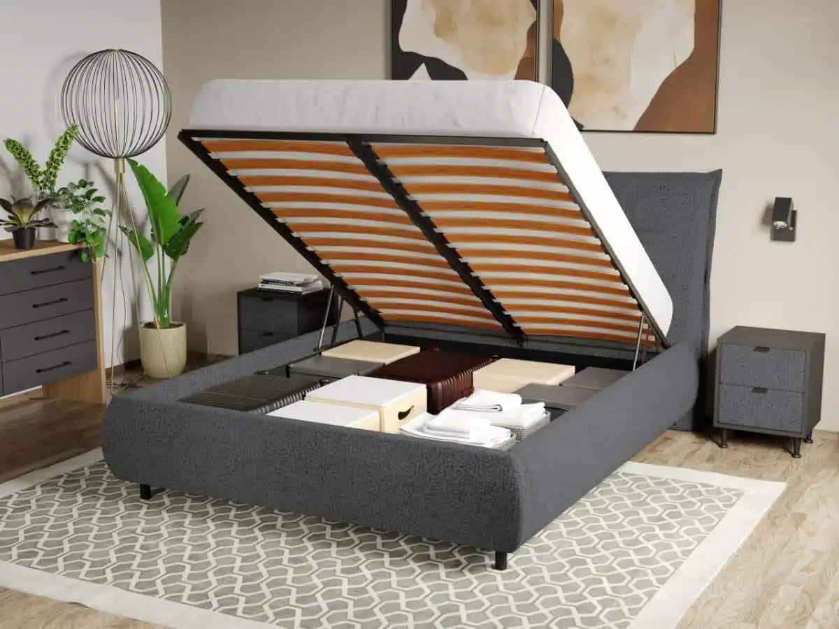 Mobila Laguna Pat Tapitat Axel 180x200cm Gri Inchis Coral80 Somiera Rabatabila Lada