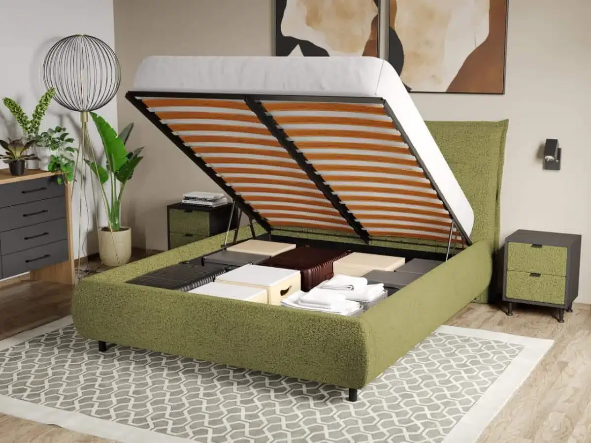 Mobila Laguna Pat Tapitat Axel cu Somiera Rabatabila 160x200 Verde Coral 25