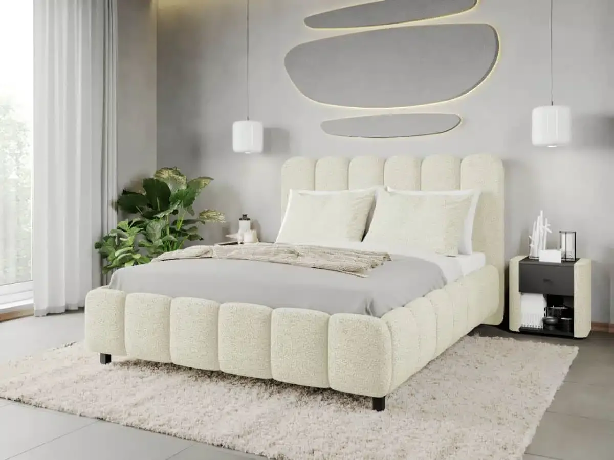Mobila Laguna Pat Tapitat Bari cu Somiera Fixa 120x200 Alb Coral 15