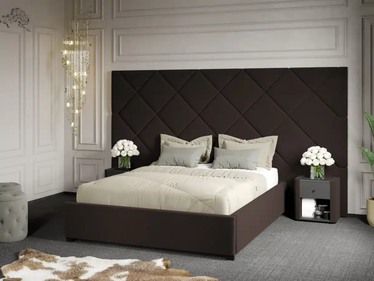 Mobila Laguna Pat Tapitat cu Panou Dubai 180x200 Velluto 6 Maro Somiera Fixa