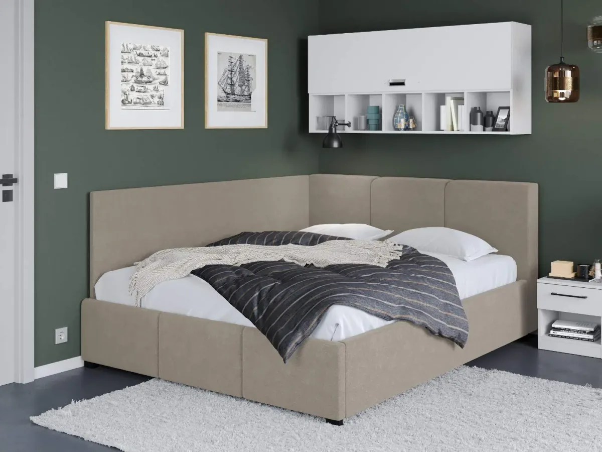 Mobila Laguna Pat Tapitat de Colt Avelis Swing 2 cu Somiera Fixa 140x200 Bej