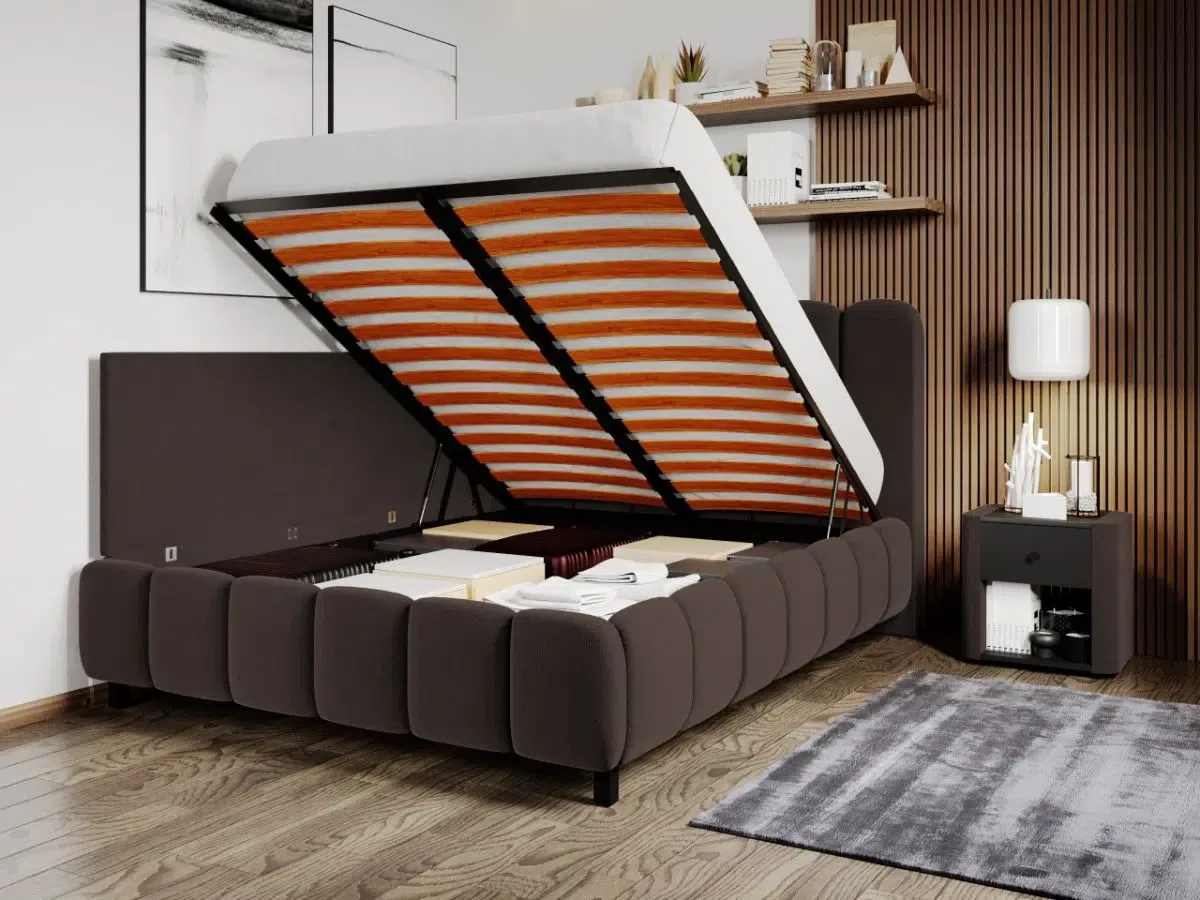 Mobila Laguna Pat Tapitat de Colt Bari 120x200 Maro Velluto 6