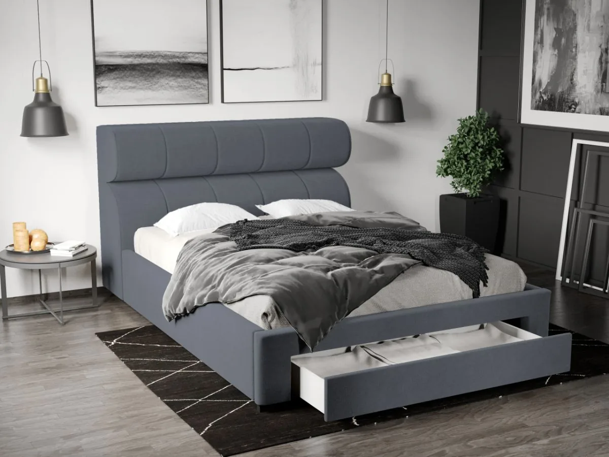 Mobila Laguna Pat Tapitat Galileo 90cm Jasmine Cu Somiera Si Sertar Gri