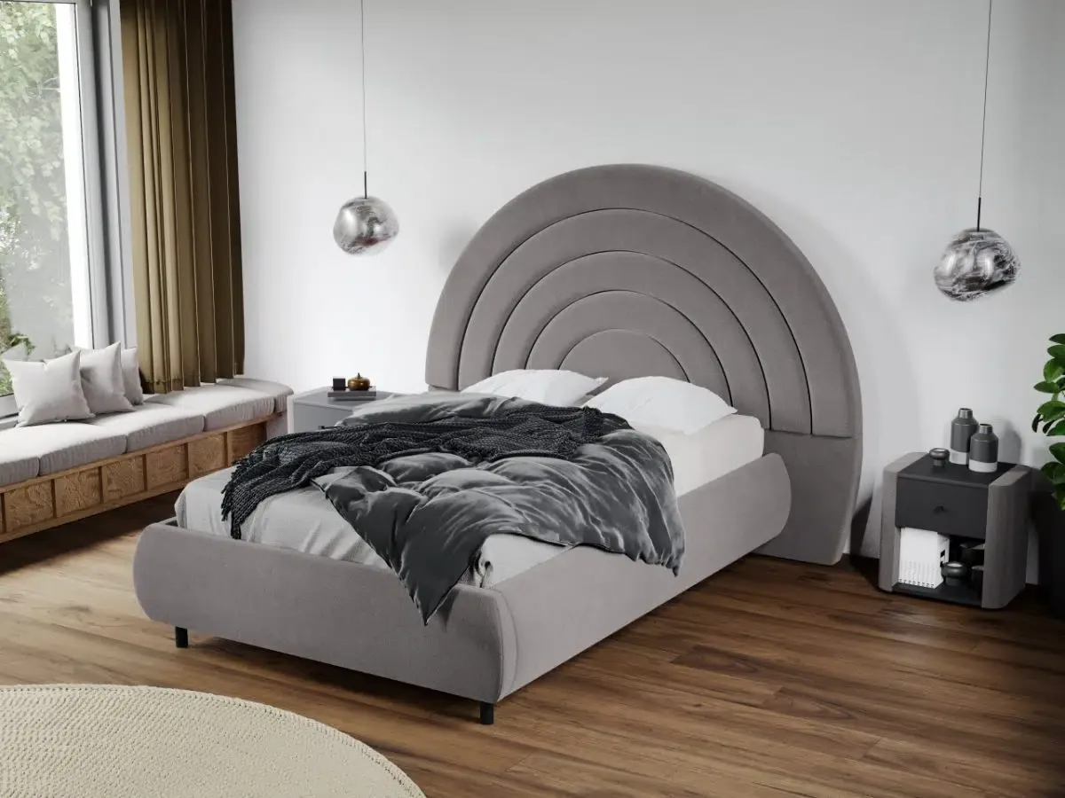 Mobila Laguna Pat Tapitat Leo Cu Tablie Semirotunda Fix Gri Velluto 16 140x200